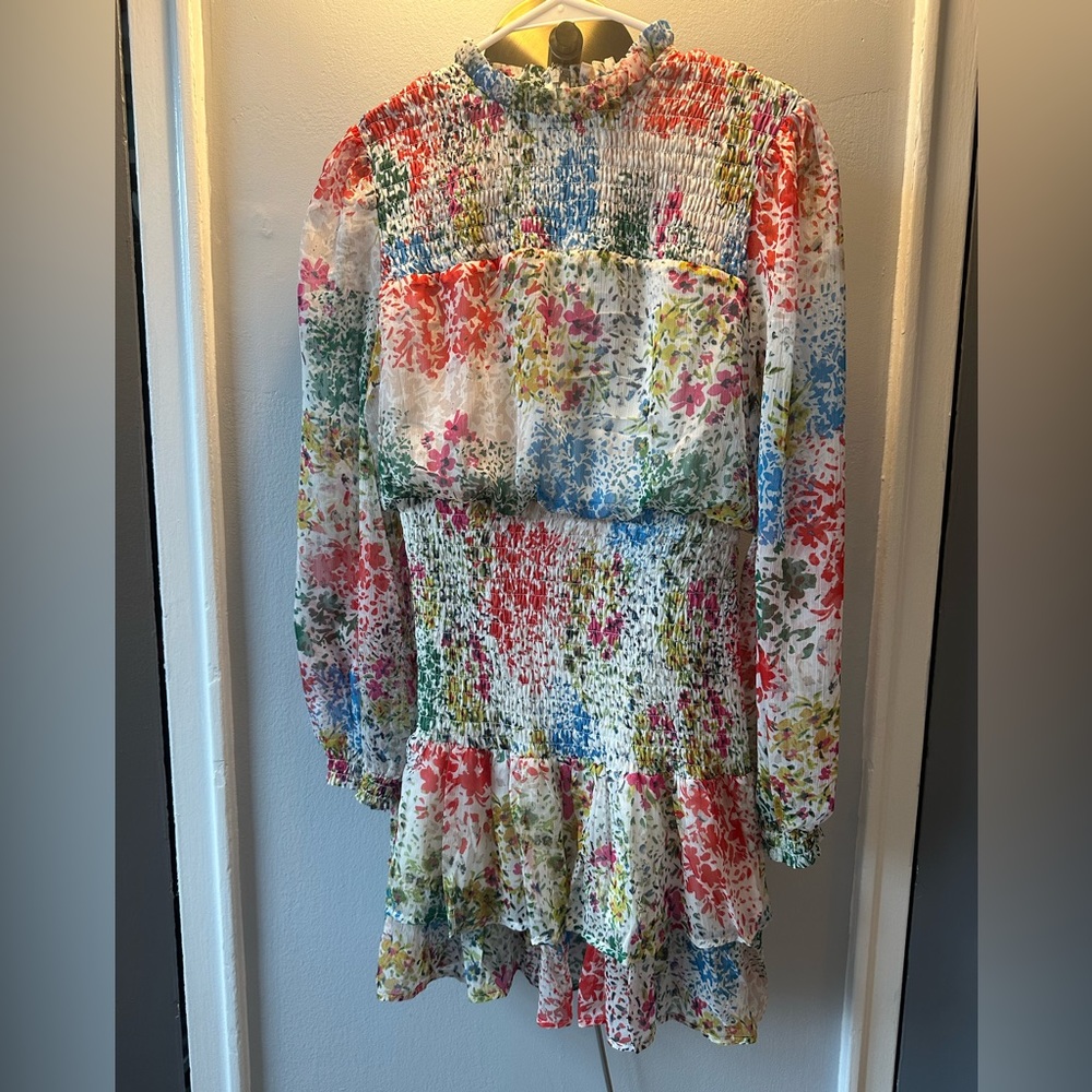 AQUA Floral Smocked Mini Dress - Size Medium
